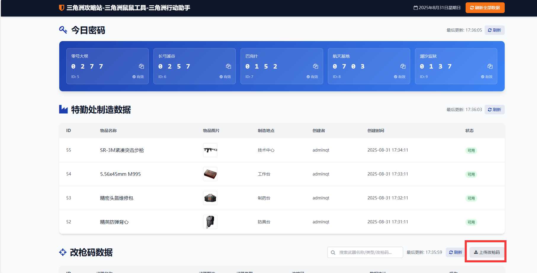 每日密码特勤处制造改枪码分享